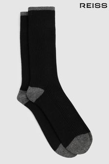 Reiss Black/Mid Grey Alby Wool-Cashmere Blend Ribbed Socks (E84687) | INR 2,513