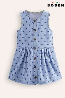 Boden Blue Button Through Pinafore 100% Cotton Dress (E85448) | KRW61,900 - KRW74,700