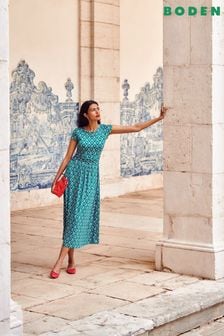 Women s Boden Green Pleated Short Sleeve Dresses Next Luxembourg