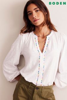 Boden White Ali Long Sleeve Pom Top (E85587) | €69