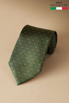 Olive Green Geometric Signature Made In Italy Design Tie (E85589) | €34