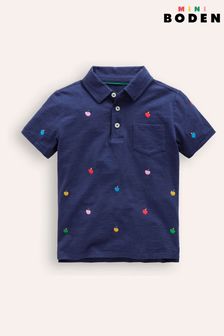 Boden Blue Embroidered Slub Polo Shirt (E85610) | $36 - $39