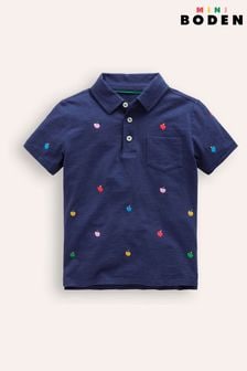 Boden Blue 100% Cotton Embroidered Slub Polo Shirt (E85610) | $36 - $39