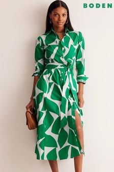 Boden Green Amy 100% Cotton Midi Shirt Dress (E85623) | $214