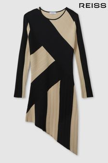 Reiss Black/Ecru Jem Teen Knitted Colourblock Asymmetric Dress (E85668) | €123