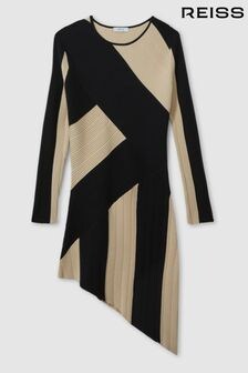 Reiss Black/Ecru Jem 13-14 yrs Knitted Colourblock Asymmetric Dress (E85668) | $141