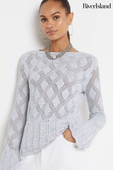 River Island Crochet Tie Back Long Sleeve Top (E85893) | ‏191 ‏₪