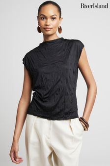 Czarny - River Island Crinkle Textured Top (E85903) | 160 zł