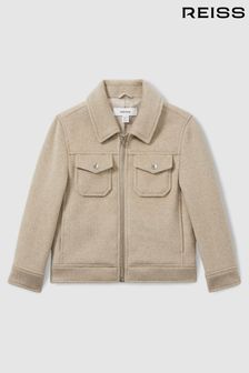 Reiss Oatmeal Peridoe Wool-Blend Melton Trucker Jacket (E86177) | $181