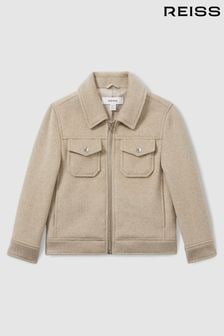 Reiss Oatmeal Peridoe Wool-Blend Melton Trucker Jacket (E86177) | $163