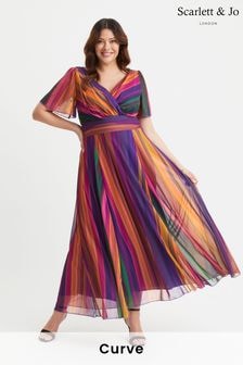 Scarlett & Jo Light Natural Isabelle Multi Stripe Float Sleeve Maxi Dress (E86302) | $163