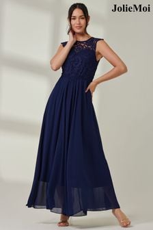 Jolie Moi Blue Leanne Cap Sleeve Lace Maxi Dress (E86775) | $111
