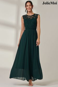 Jolie Moi Green Leanne Cap Sleeve Lace Maxi Dress (E86777) | ￥11,450