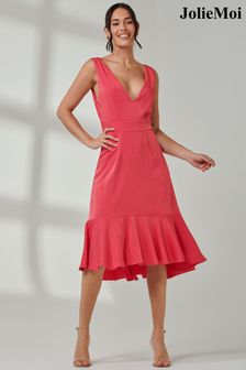 Jolie Moi Pink Anya V-Neck Flare Dress (E87579) | SGD 106