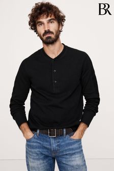 Banana Republic Black Slub Double-Knit Henley Long Sleeve T-Shirt (E87806) | 315 zł