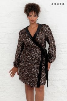 Lovedrobe Trim Tinsel Sequin Wrap Mini Black Dress (E88270) | €91