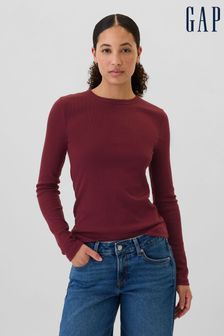 Gap Burgundy Red Ribbed Long Sleeve Crew Neck T-Shirt (E88884) | kr257