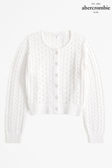 Weiß - Abercrombie & Fitch Crew Cable Knit Cropped White Cardigan (E89071) | 45 € - 48 €