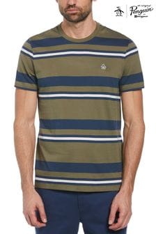 Original Penguin Green Auto Stripe Jersey T-Shirt in Dusty Olive (E89231) | €44