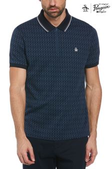 Original Penguin Blue Argyle Jacquard Zip Neck Polo Shirt in Sargasso Sea (E89236) | $129