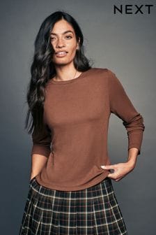 Rust Brown Soft Touch Ribbed Long Sleeve T-Shirt with TENCEL™ Lyocell (E89489) | $19