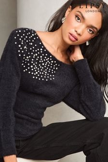 Schwarz - Lipsy Diamonte Placement Bardot Knitted Jumper (E89819) | 71 €