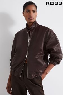 Baies - Reiss Dru Atelier Leather Latched Collar Bomber Jacket (E89941) | €625