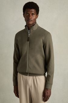 Reiss Sage Green Aston Zipped Interlock-Jersey Jacket (E89963) | $262