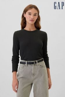 Gap Black Long Sleeve Crew Neck Waffle Knit T-Shirt (E90584) | LEI 84