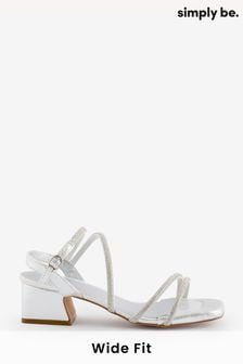 Simply Be Silver Wide Fit Low Block Heel Diamante Strap Detail Sandals (E91287) | ₪ 161