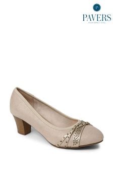 Pavers Nude Wide Fit Block Heeled Court Shoes (E92269) | $60