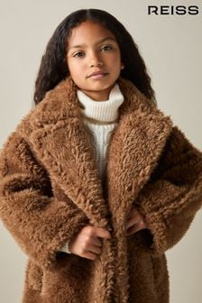 Reiss Brown Darla 4-9 yrs Longline Teddy Coat with Wool (E92583) | $265