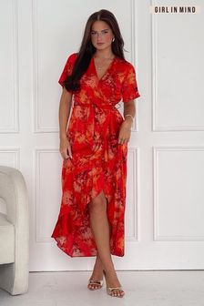 Orange/Red - Girl In Mind Farren Wrap Maxi Dress (E92814) | 305 zł