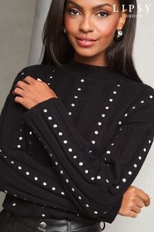 Lipsy Black Studded Knitted Co Ord Jumper (E93399) | $74