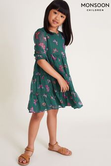 Monsoon Green Metallic Stripe Butterfly Tiered Dress (E93427) | kr530 - kr610