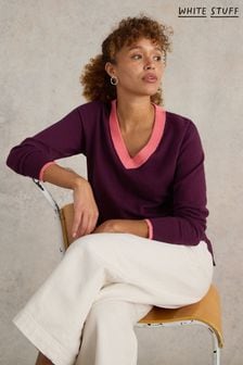 White Stuff Purple Maggie V-Neck Jumper (E93629) | $94