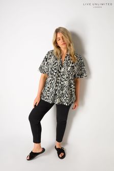 Live Unlimited Curve Abstract Leopard V-Neck Black Blouse (E93796) | $101