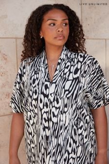 Live Unlimited Curve Abstract Leopard V-Neck Black Blouse (E93796) | $101