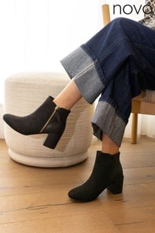 Novo Black Wide Fit Davion Zip Block Heel Ankle Boots (E94011) | $73