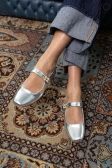 Novo Silver Regular Fit Cesena Mary Jane Flat Ballerina Shoes (E94134) | €53