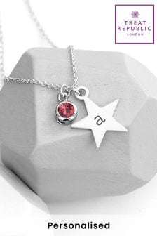 כסף - Treat Republic Tone Personalised Star With Birthstone Crystal Necklace (E95118) | ‏146 ‏₪