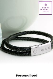 Treat Republic Personalised Dual Leather Black Bracelet (E95124) | ‏151 ‏₪