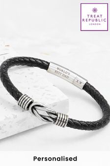 Treat Republic Personalised Mens Infinity Knot Leather Black Bracelet (E95129) | 223 SAR