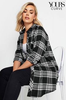 Yours Curve Black Boyfriend Brushed Check Shirt (E95255) | 185 SAR