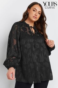 Yours Curve Black Coupe Tie Neck Blouse (E95257) | BGN 100