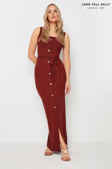 Long Tall Sally Red Sleeveless Ribbed Button Thru Dress (E95448) | OMR20