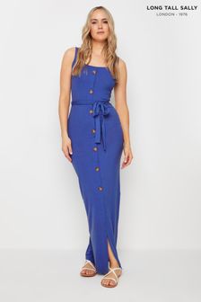 Long Tall Sally Blue Sleeveless Ribbed Button Thru Dress (E95461) | HK$370