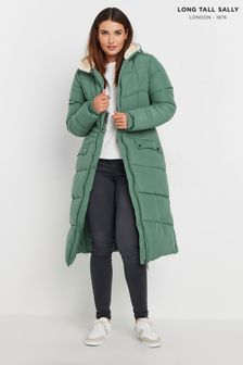 Long Tall Sally Green Borg Hooded Midi Padded Coat (E95488) | €119