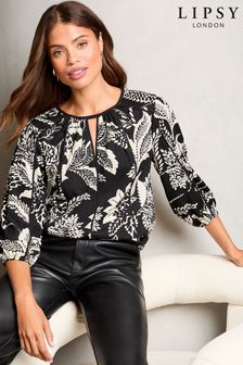 Lipsy Black Jersey Crinkle 3/4 Sleeve Top (E95534) | INR 3,220