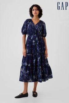 Niebieski w motywy kwiatowe - Gap Tiered Midi Dress (E95915) | 475 zł